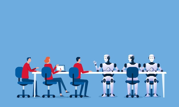 businessman leader for meeting and Work order for the robot team concept