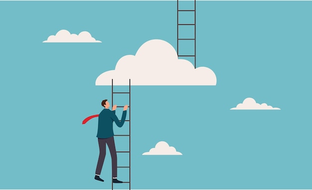 Businessman look up a ladder to cloud Success ladder for business opportunity