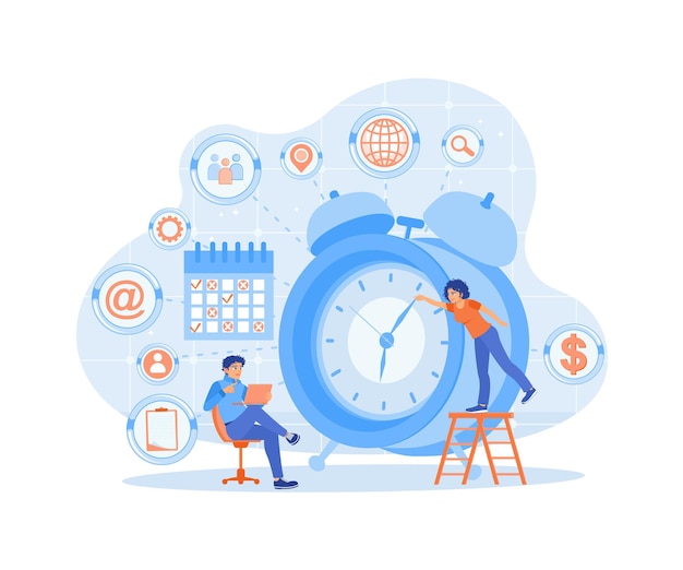 businessman organizes teamwork and schedule tasks appropriately effective teamwork efficiency time management concept flat vector illustration