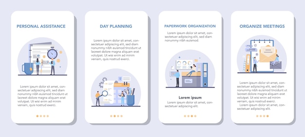 Businessman personal assistant mobile application template set.