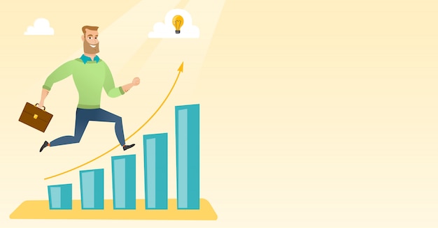 Businessman running along the growth graph.