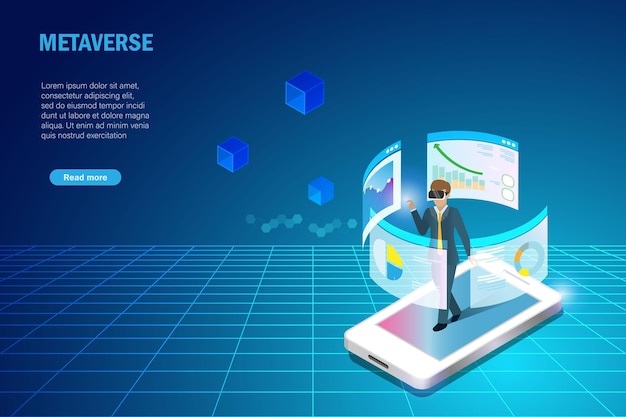 Businessman use metaverse technology analysing business graphin virtual reality environment