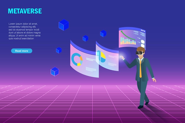 Businessman use metaverse technology analysing business graphin virtual reality environment