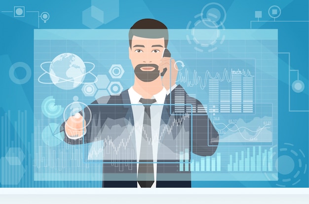Businessman using virtual workspace interface
