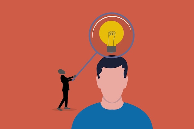 Businessman verify or validate light bulb idea on head concept of Validate startup idea