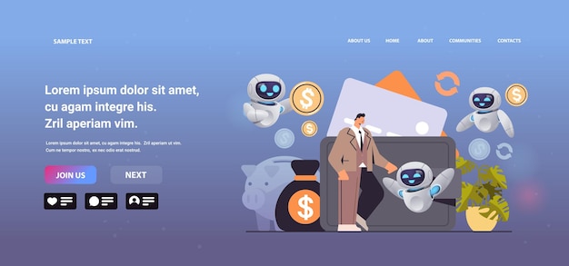 businessman with robots saving money getting profit high income investment earning finance success artificial intelligence