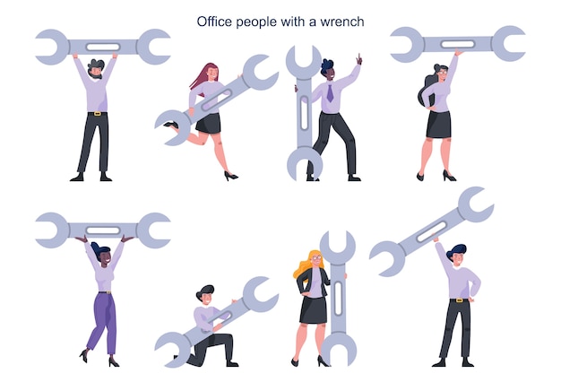 Businessman with spanner in hand. Support and service concept.