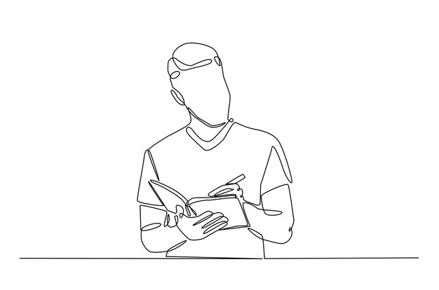 Businessman writing notes continuous one line drawing illustration
