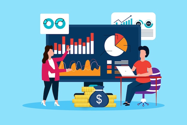 Businesspeople team working on monitor graph dashboard smart business analysis