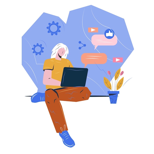 Businesswoman or freelancer working at laptop and sending mail