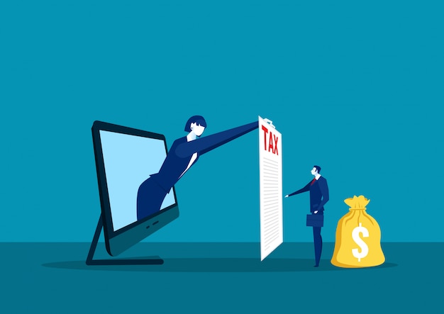 Businesswoman show paper tax on laptop computer  for pay tax  concept
