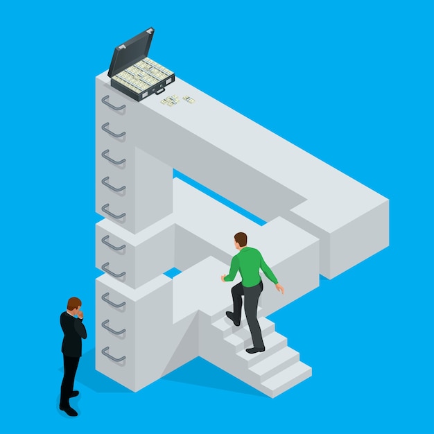 bussinesman making impossible possible. business man reaches an impossible goal. optical illusion. isolated vector