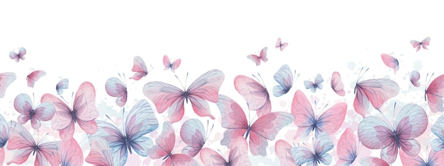 butterflies are pink blue lilac flying delicate with wings and splashes of paint hand drawn