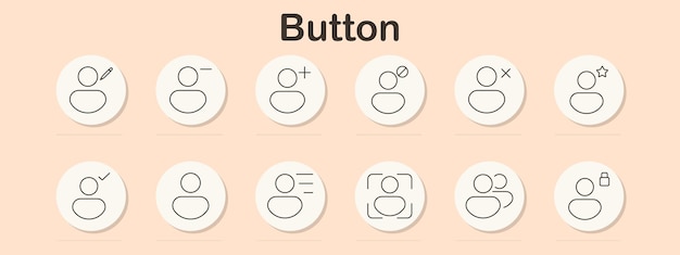 Button set icon User profile actions add user remove user edit profile user interface icons neomorphic style account management