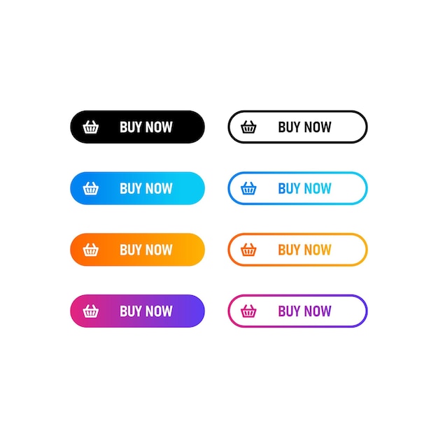 buy now buttons icon set. flat button with colorful gradient. colorful buttons for sites