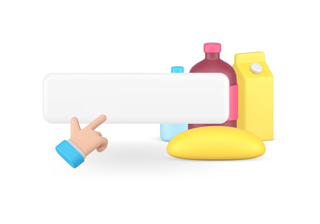 Buy now grocery online shopping button with business man hand click cursor 3d icon realistic vector