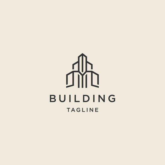 Bygning premium logo med line art style logo skabelon