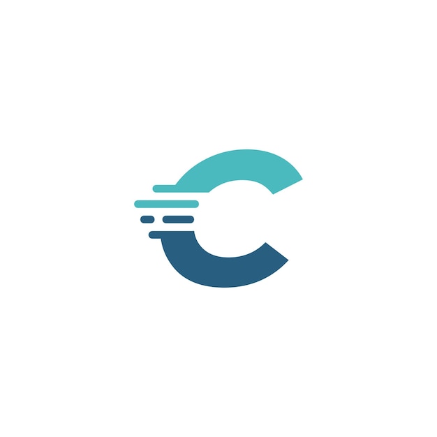 c letter dash lowercase tech digital fast quick delivery movement blue logo vector icon illustration
