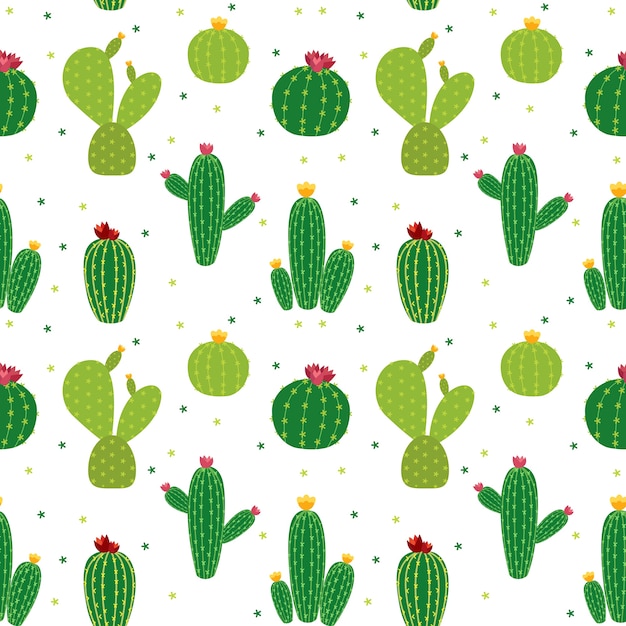 Cactus Icon Collection Seamless Pattern Background 