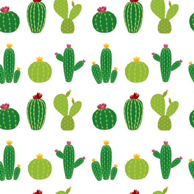 Cactus Icon Collection Seamless Pattern Background 
