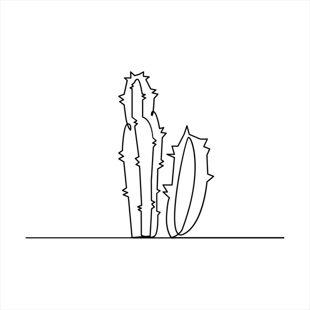 Cactus plant continuous one line art Vector illustration isolated on white background simple drawing