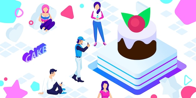 Cake isometric design icon Vector web illustration 3d colorful concept