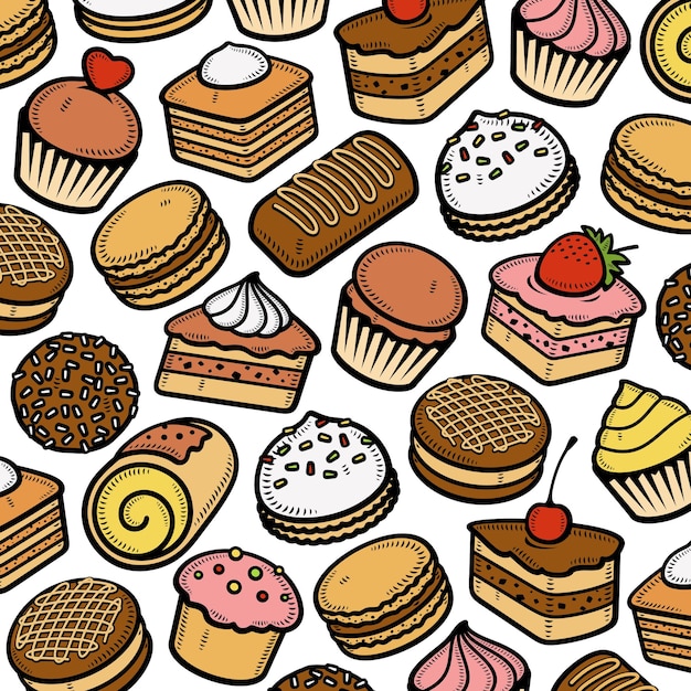 cake pattern background set. collection icon cake. vector illustration