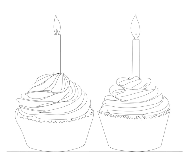 Cake with a candle one continuous line drawing isolated vector