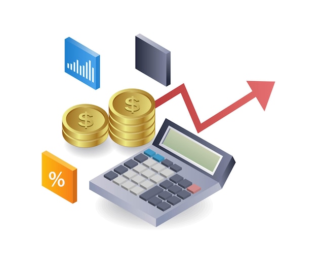 Calculating business income results flat isometric 3d illustration