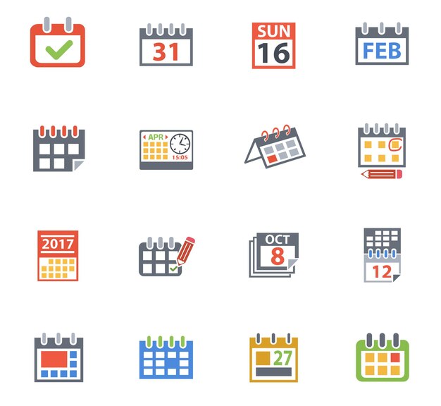Calendar colored icons symbols