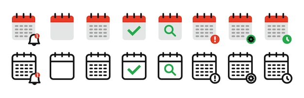 Calendar outline and flat icon set Event schedule vector symbolsVector illustration