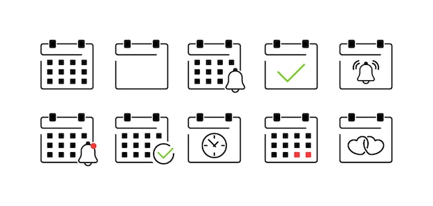 Calendar set icons Linear and Flat style Vector icons