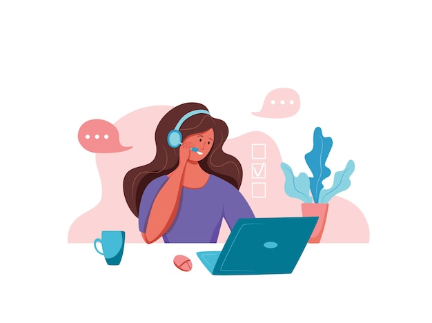 Call center operator vector illustration Customer online support manager woman working