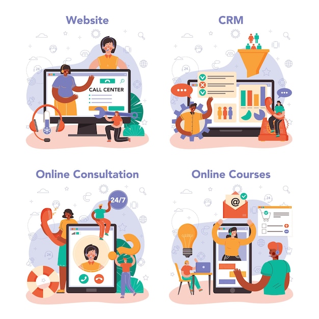 call center or technical support online service or platform set. consultant