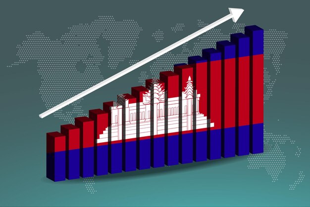 cambodia 3d bar chart graph vector upward rising arrow on data country statistics concept