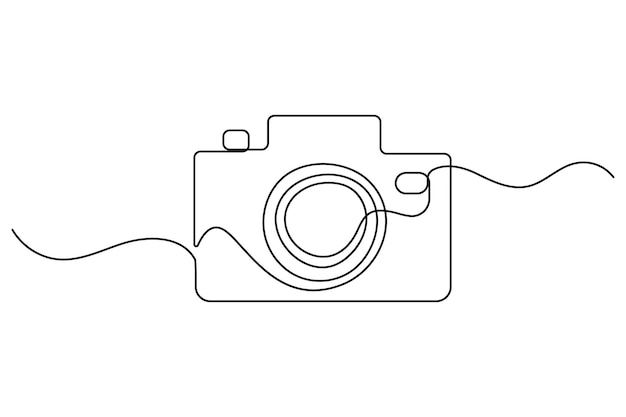camera one continuous line drawing vector illustration in minimalist linear style isolated on white