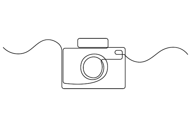 camera one continuous line drawing vector illustration in minimalist linear style isolated on white
