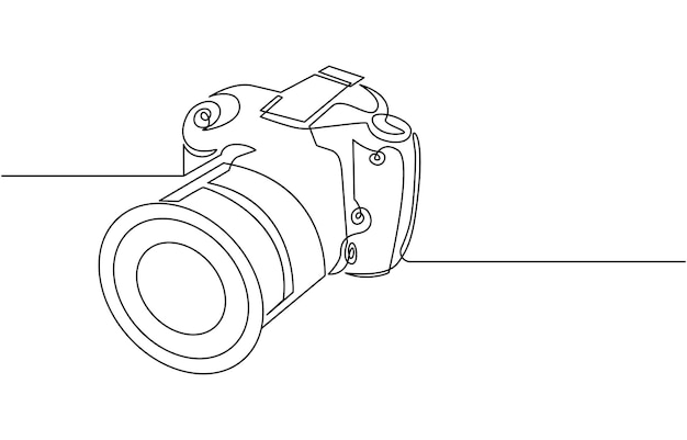 Camera single linear drawing One line photography tool minimal logo icon fine line tattoo vector