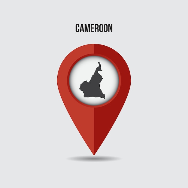 Cameroon map on location pin. 3D pointer with map isolated on a background.