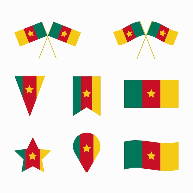Cameroon national flag in different shapes Cameroon sticker flag collection Cameroon flag icon set