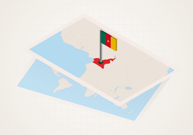 cameroon selected on map with 3d flag of cameroon