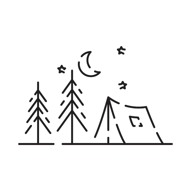 Camp icon on white background Camping tent line icon vector