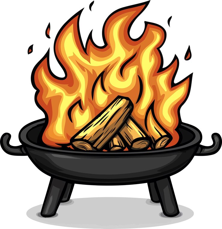 Vektör campfire in a black bowl embers flames and summer nights