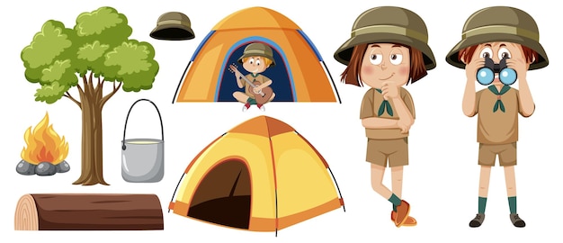 Campingbarn i tecknad stil