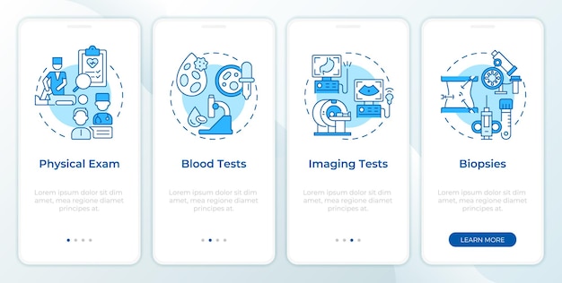 Cancer diagnostics blue onboarding mobile app screen