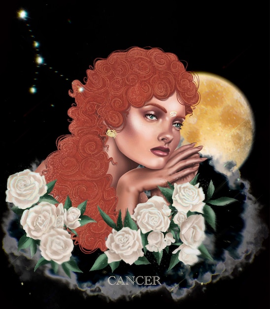 cancer zodiac with white roses