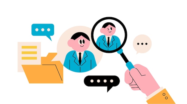 Candidate Selection Process Zoom in with a magnifying glass Talent recruitment