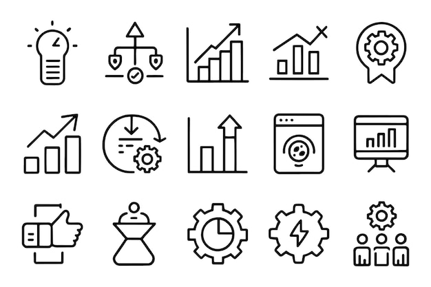Capacity process efficient grow related editable stroke outline icon set flat vector illustration