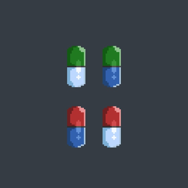 capsule with different color in pixel art style