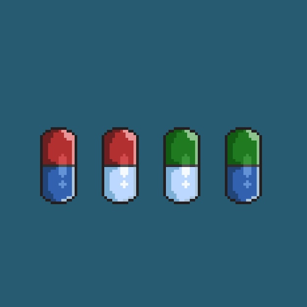 capsule with different color in pixel art style
